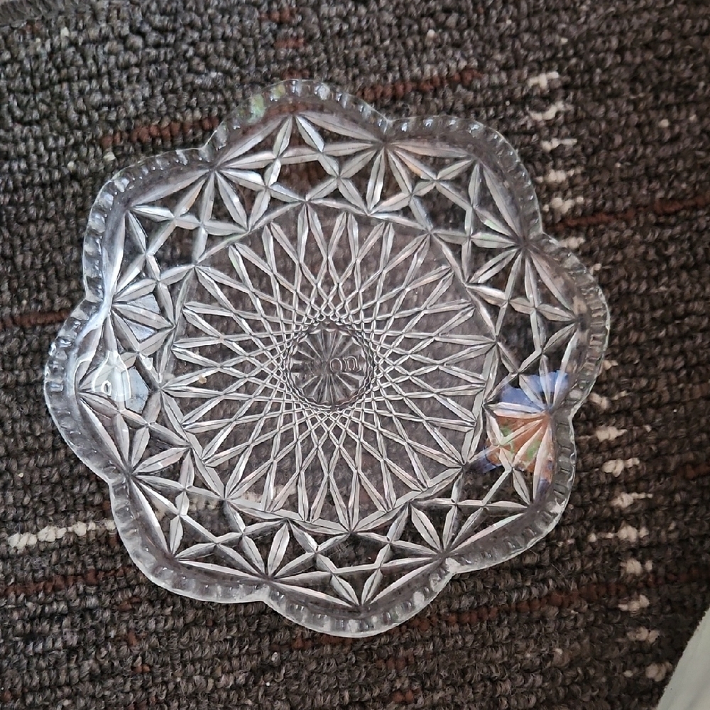Fostoria Avon Cut Glass Starburst Scalloped Trinket Dish 1970's